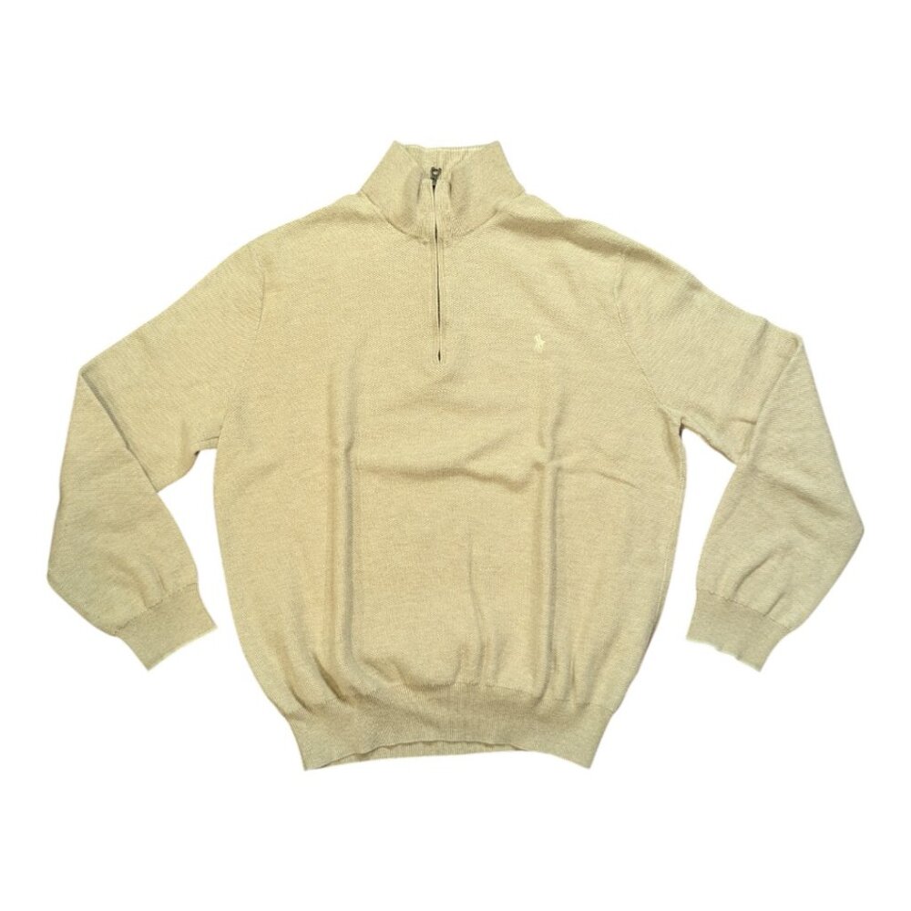 POLO Ralph Lauren Cardigan 1/4 Zip Pima Cotton Green Sweater Men XXL Tan Khaki